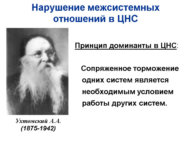 Нарушение межсистемных отношений в ЦНС Принцип доминанты в ЦНС:     Сопряженное